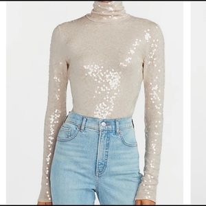 Express sequin mock neck long sleeve tee